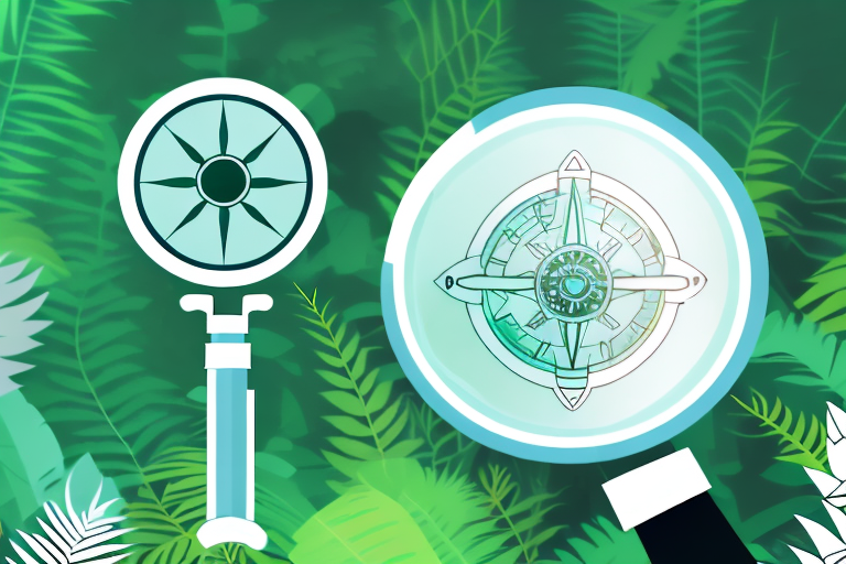 A magnifying glass hovering over a stylized amazon jungle