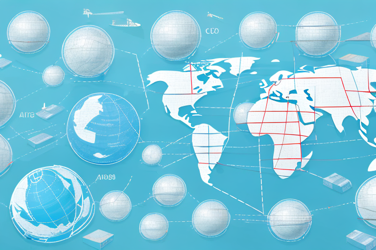 A globe with various shipping routes marked