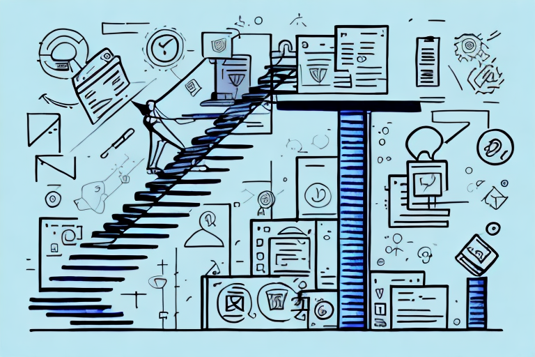 Five different products ascending on a staircase