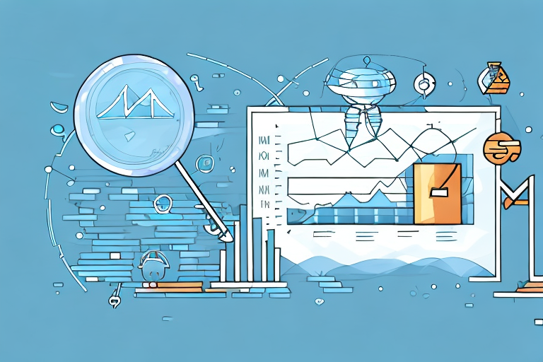 A magnifying glass hovering over a bar chart