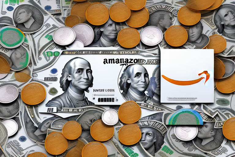 A large amazon delivery box overflowing with coins and banknotes