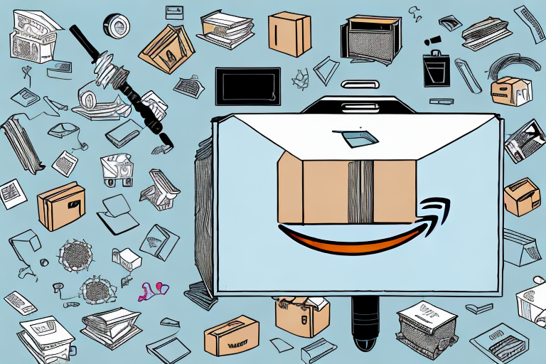 An open amazon return box filled with various items like books