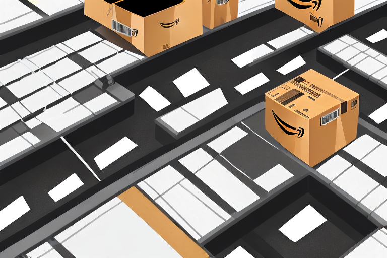 Various amazon product boxes on a conveyor belt