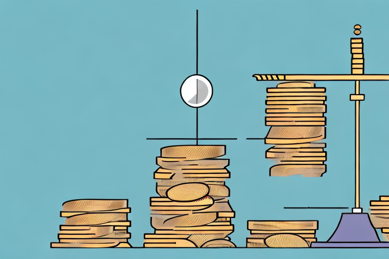 A scale balancing a box with an amazon-style tape on one side and a pile of coins on the other