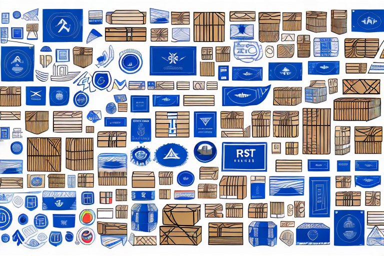 A variety of shipping boxes marked with different abstract symbols to represent various shipping carriers