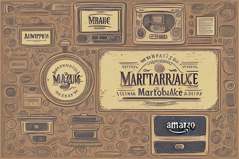 A vintage-looking digital marketplace with various amazon accounts depicted as antique items on display