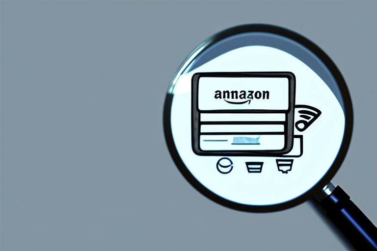 A magnifying glass hovering over a symbolic representation of amazon's website