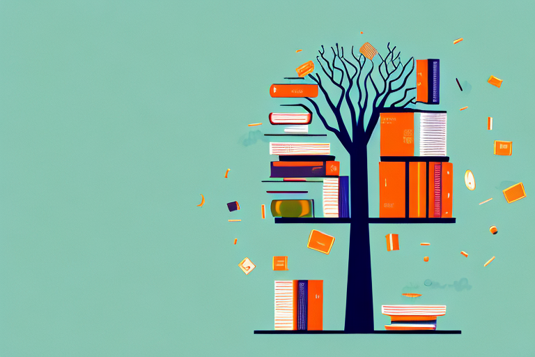 A towering tree with various types of products (like books