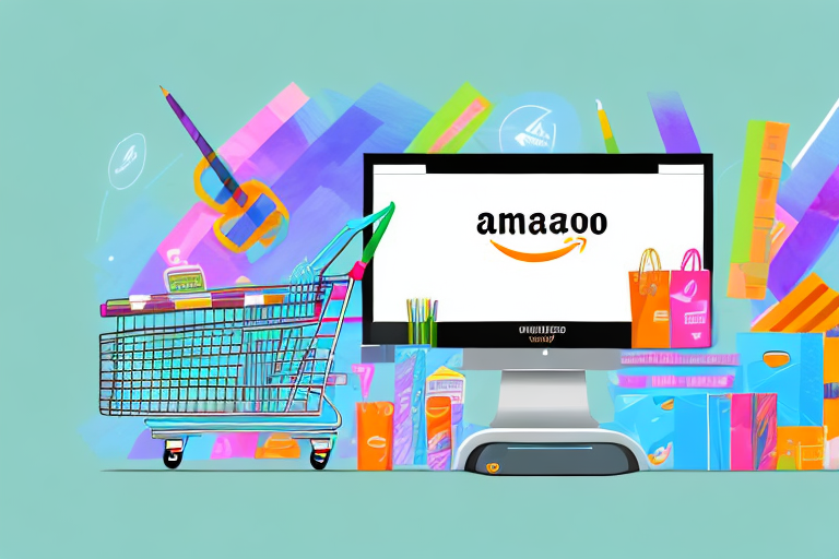 A vibrant amazon storefront with various products on digital screens