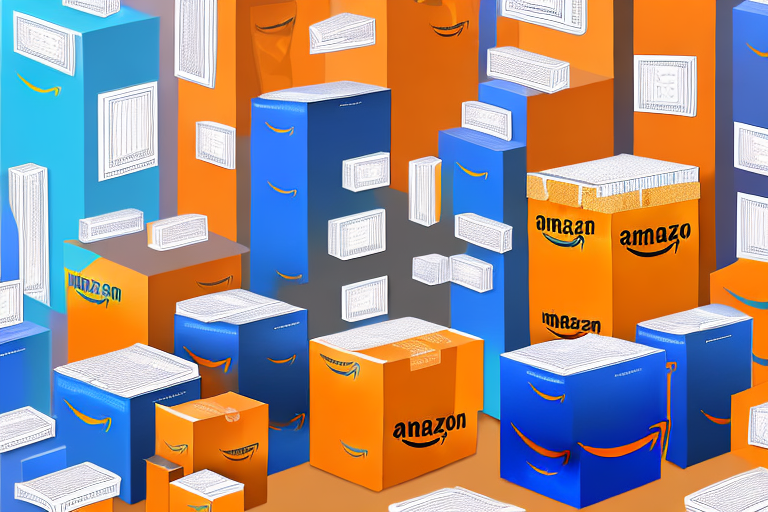 A variety of amazon product boxes stacked in the shape of a bar graph