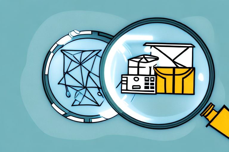 A magnifying glass hovering over a stylized depiction of an amazon package