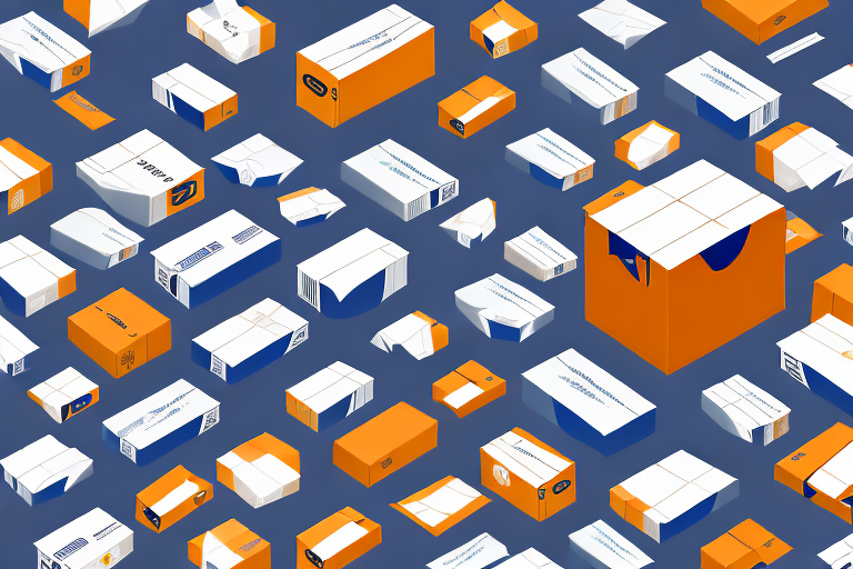 A variety of shipping boxes with different carrier symbols (avoiding logos) on a conveyor belt