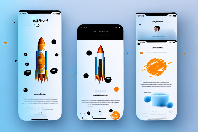 A stylized amazon product page featuring highlighted bullet points that transform into rockets