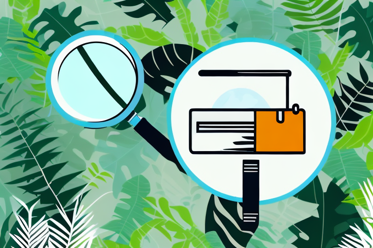 A magnifying glass hovering over a stylized depiction of an amazon jungle