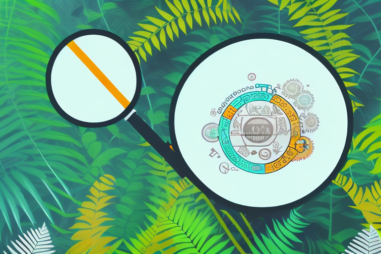 A magnifying glass hovering over a stylized amazon jungle