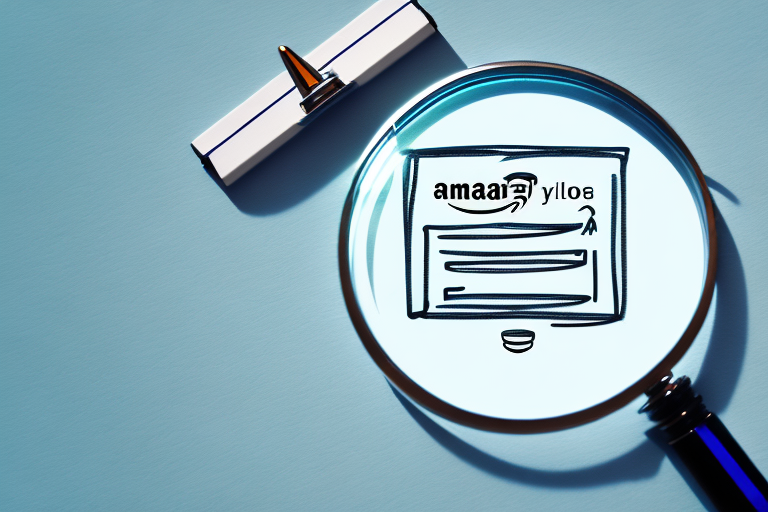 A magnifying glass hovering over a stylized amazon website layout