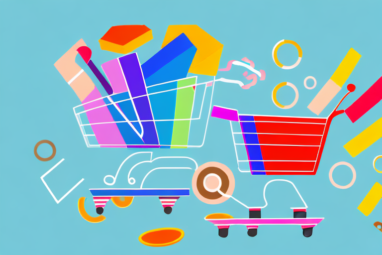 A vibrant shopping cart filled with various items