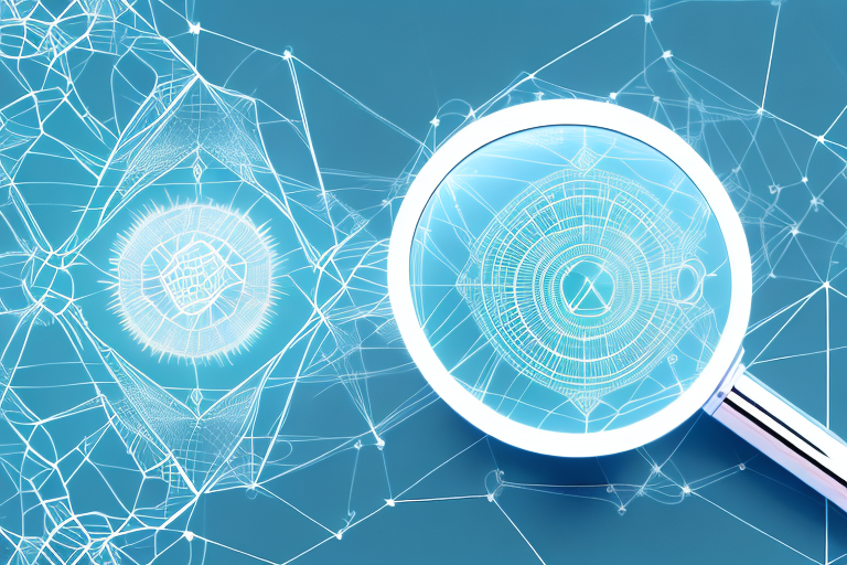 A magnifying glass focusing on a complex digital algorithm