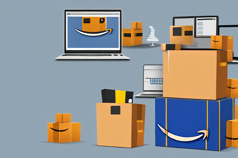 A stack of various sized boxes with the amazon arrow symbol