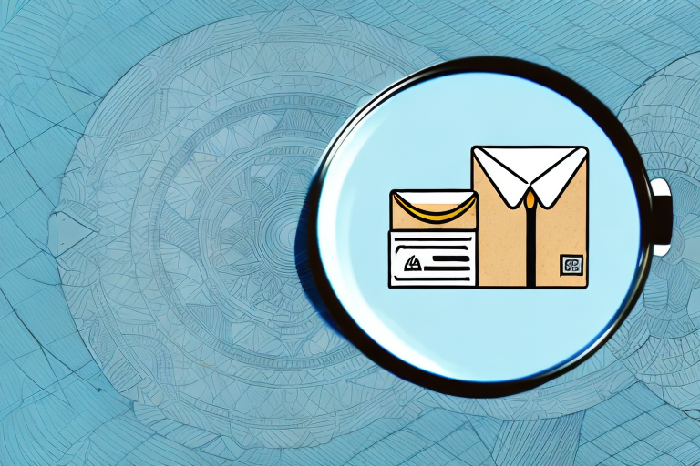 A magnifying glass hovering over a stylized depiction of an amazon package