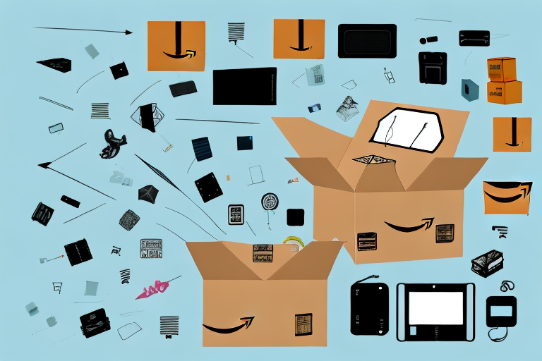 A large cardboard box filled with various items like electronics