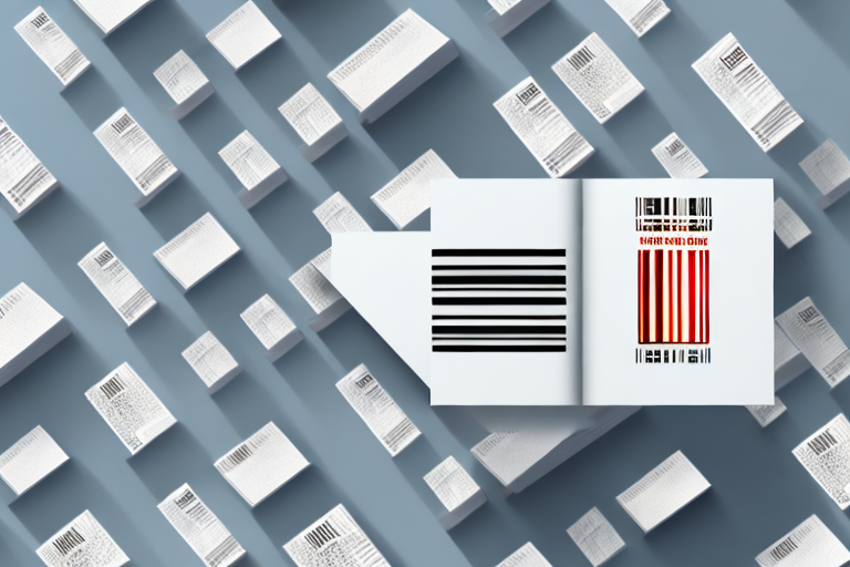 A stack of books with a barcode on the side