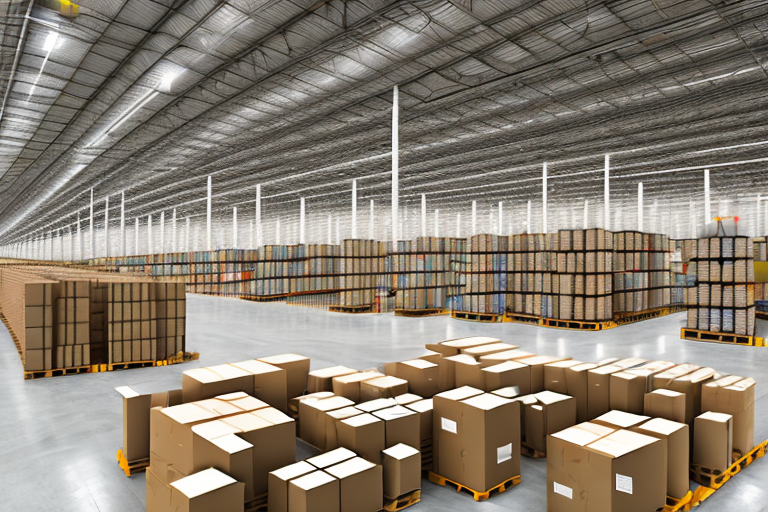 A large warehouse filled with shelves of various products