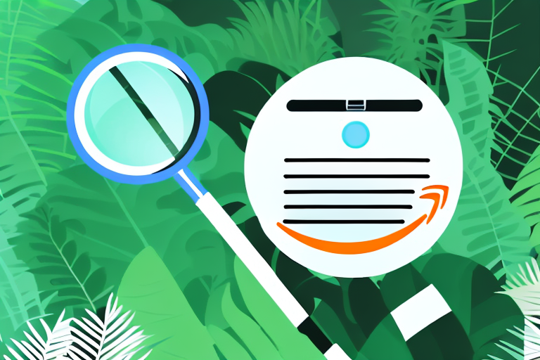 A magnifying glass hovering over a stylized amazon jungle