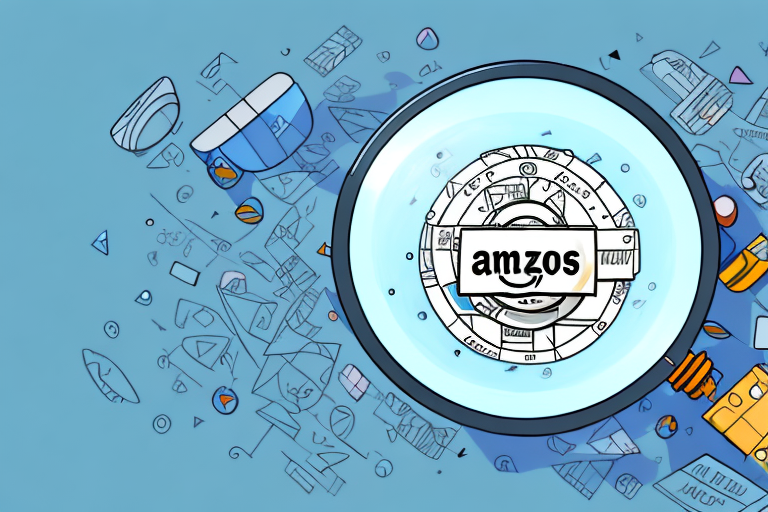 A giant magnifying glass hovering over a stylized amazon parcel