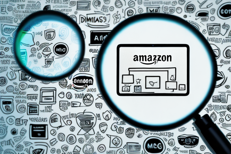 A magnifying glass focusing on a digital tablet displaying an amazon product page