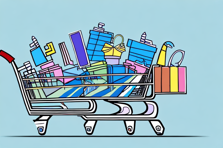 A shopping cart filled with various building icons representing different industries