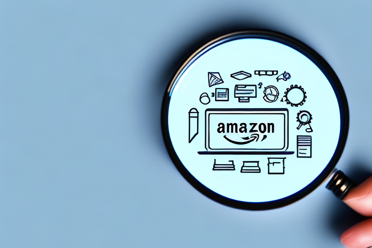 A magnifying glass hovering over a computer screen showing an amazon webpage