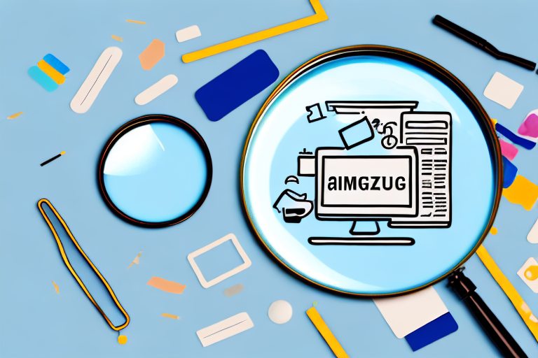 A magnifying glass hovering over a computer screen displaying various products