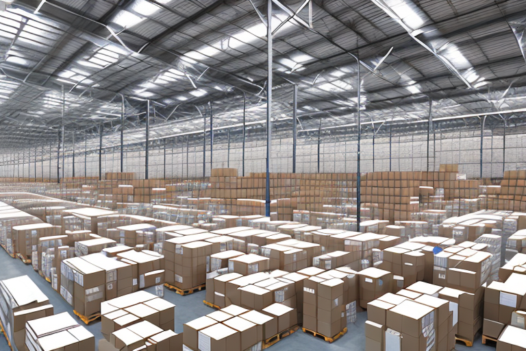 A warehouse with various boxes being sorted and prepared for shipping