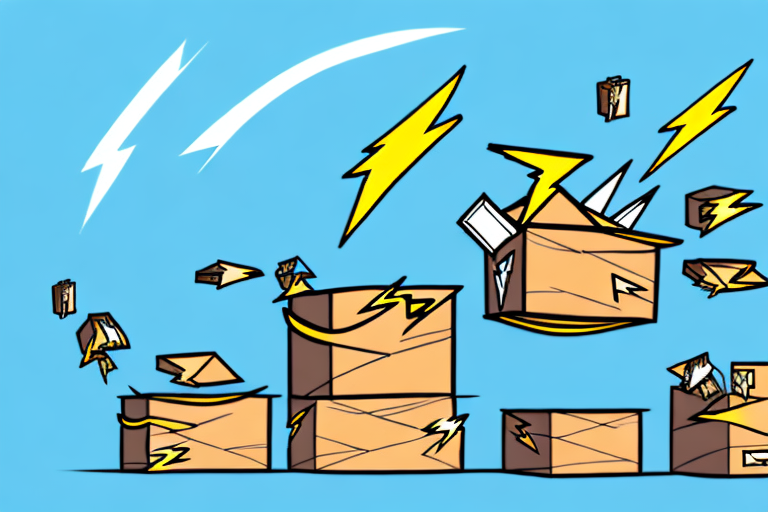 A lightning bolt striking a pile of boxes