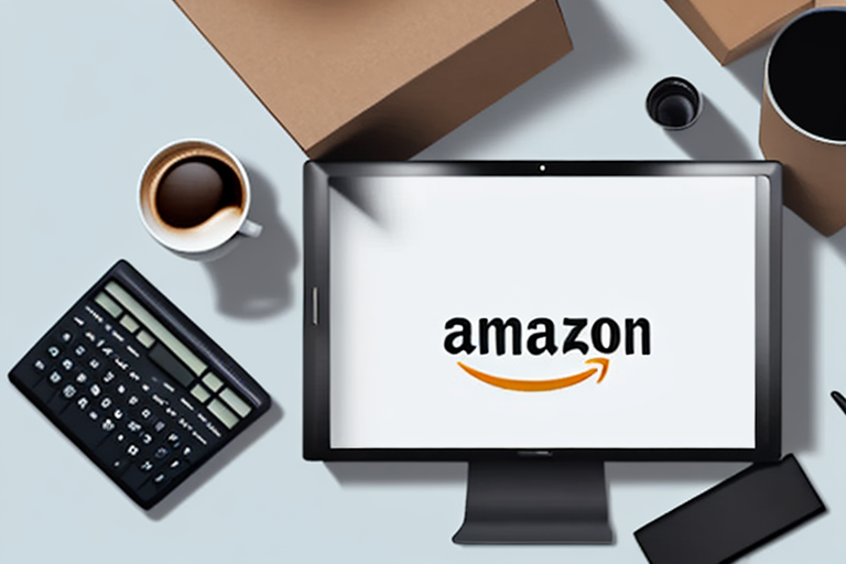 An amazon delivery box placed on a home office desk