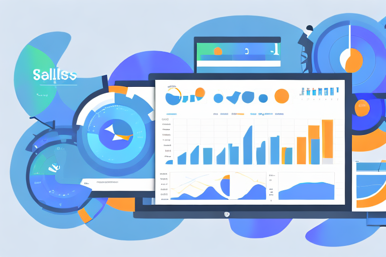 A complex digital dashboard with various graphs and charts depicting sales