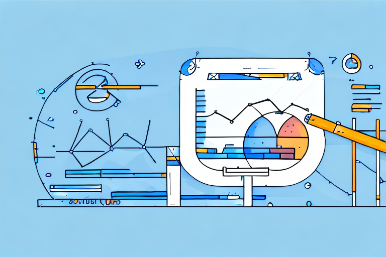 A magnifying glass hovering over a bar graph