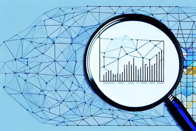 A magnifying glass focusing on a computer screen displaying various types of analytical charts and graphs