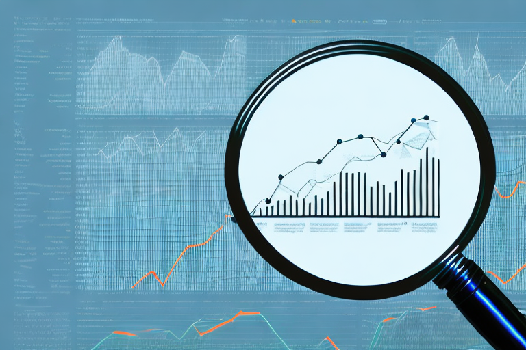 A magnifying glass hovering over a symbolic representation of amazon stocks