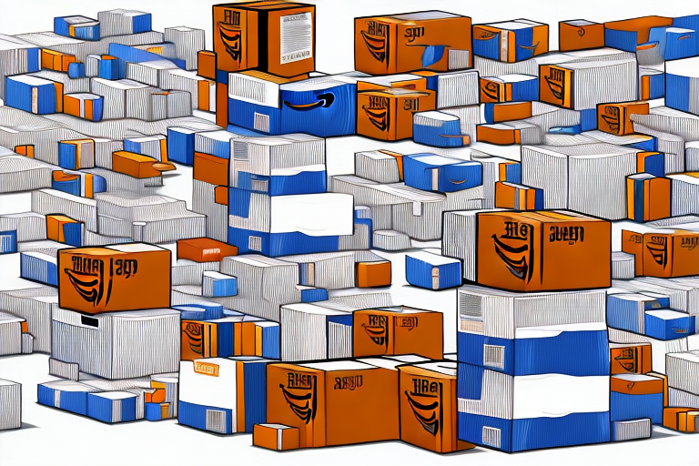 A variety of different sized amazon shipping boxes stacked on each other