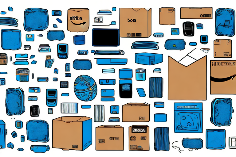 A large cardboard box overflowing with various items like electronics