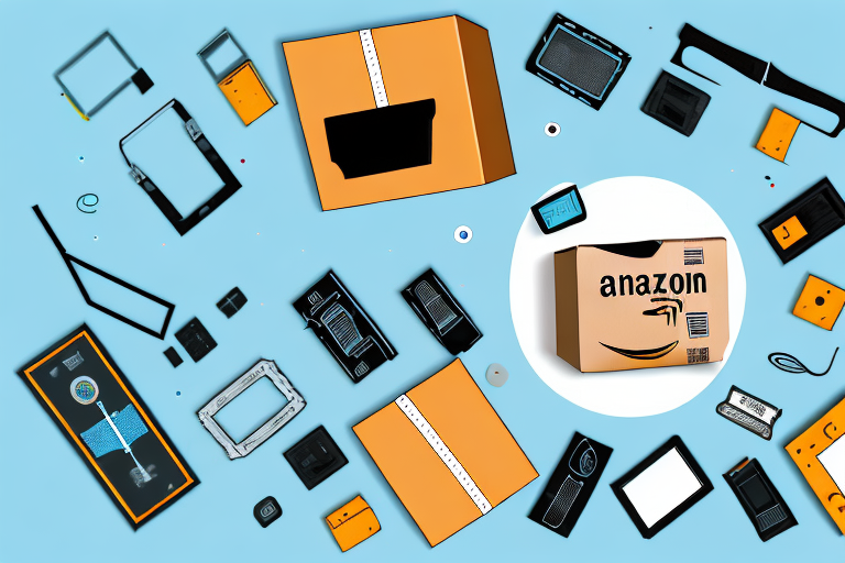 An open box with an amazon-themed tape