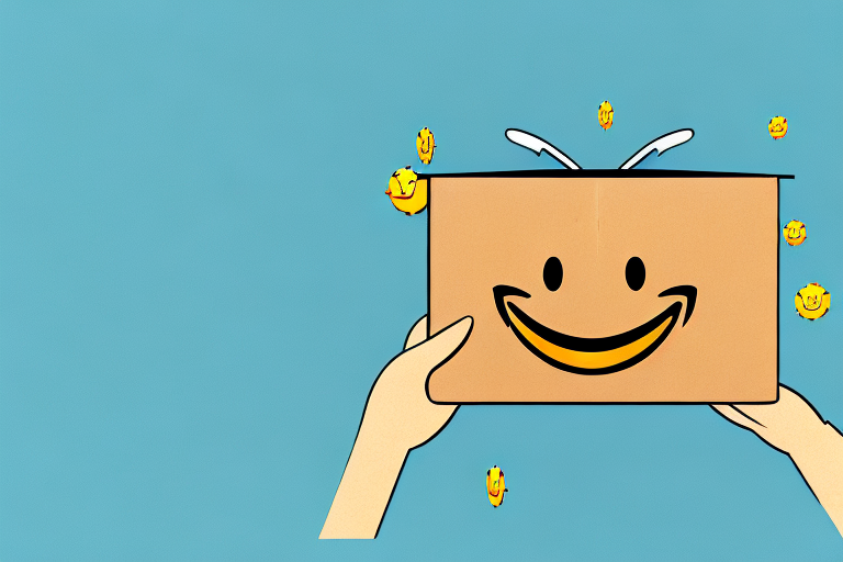 An amazon product box with a smiley face design