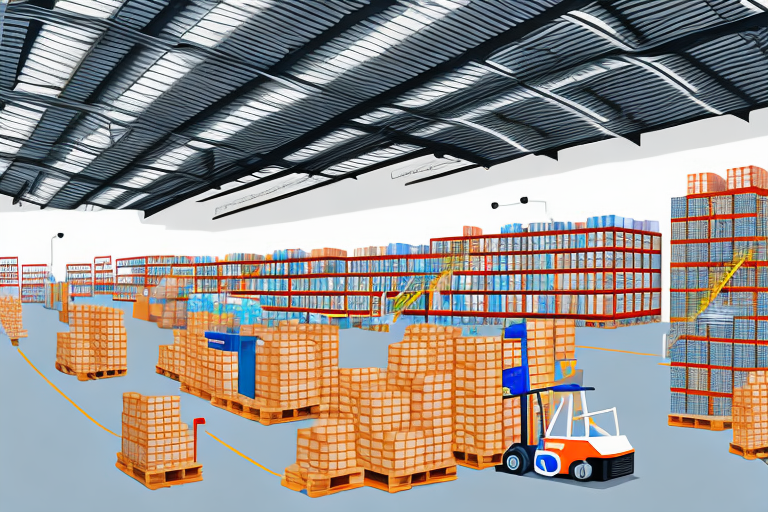 A warehouse full of various products being sorted and packaged