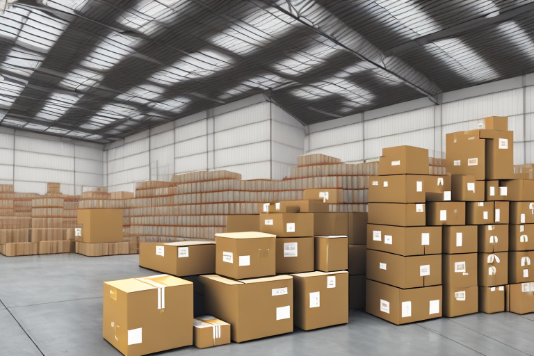 A warehouse with boxes being sorted and loaded onto a delivery truck
