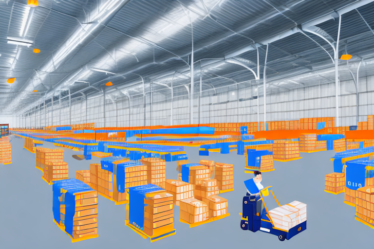 An amazon warehouse with conveyor belts and packages