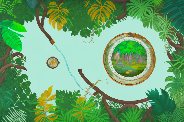 A jungle representing the amazon ecosystem with elements like a river