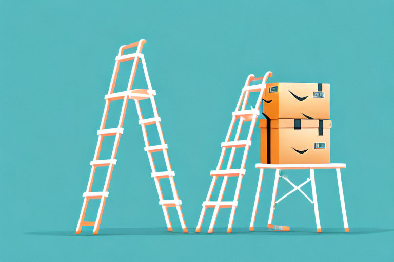 A step ladder leading up to a stylized amazon box