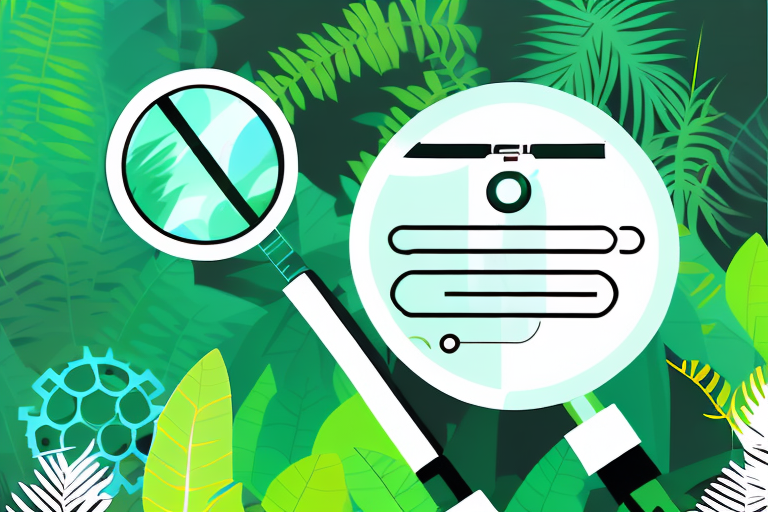 A magnifying glass hovering over a stylized amazon jungle